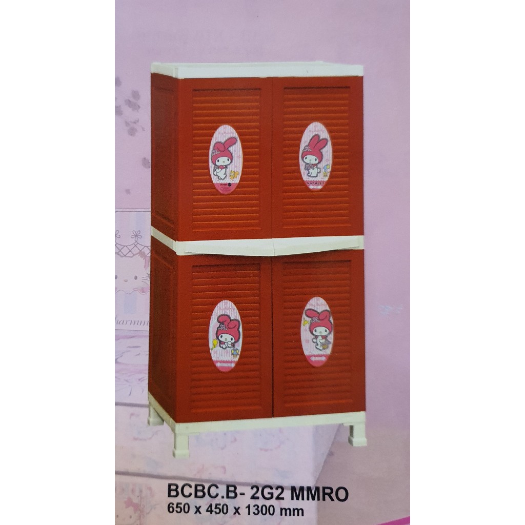 LEMARI PLASTIK NAPOLLY PREMIUM GRADE A/ MY MELODY  FULL MERAH / LEMARI BAJU/ LEMARI PAKAIAN ANAK PIN