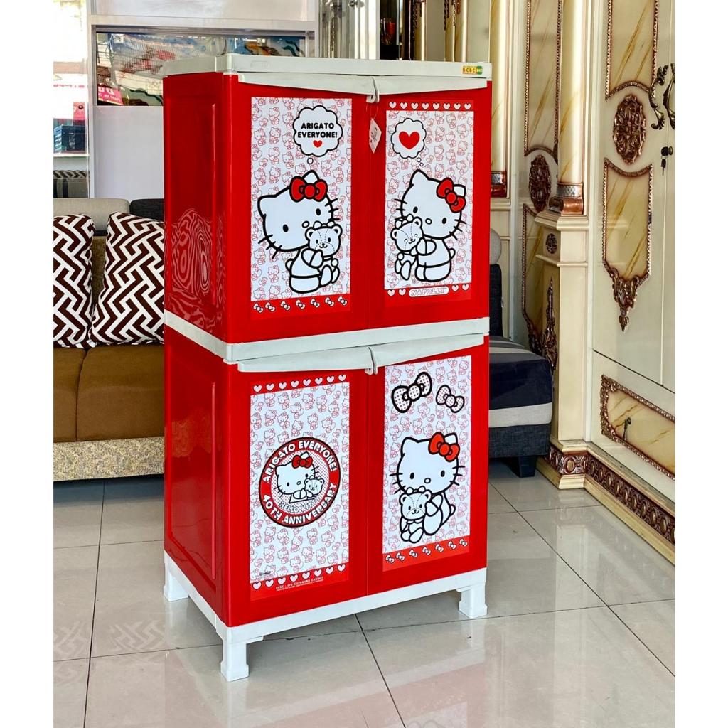 LEMARI PLASTIK NAPOLLY PREMIUM GRADE A/ HELLO KITTY FULL MERAH / LEMARI BAJU/ LEMARI PAKAIAN ANAK PI