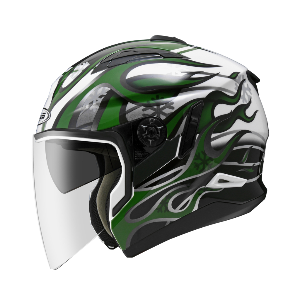 ZEUS ZS 613B WHI/AJ19 GREEN HALF FACE DOUBLE VISOR