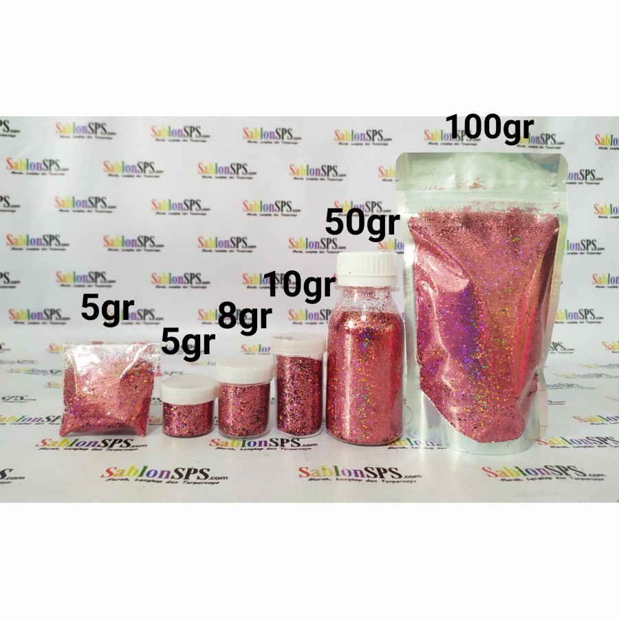 GLITER KASAR BUBUK PINK HOLOGRAM GLITTER POWDER 50GR