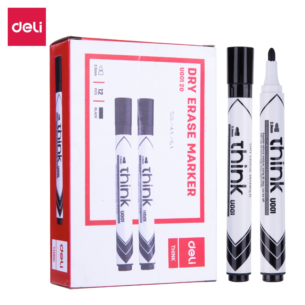 

(Perpcs) Deli Spidol Whiteboard HITAM Deli Think Dry Erase Marker EU00120