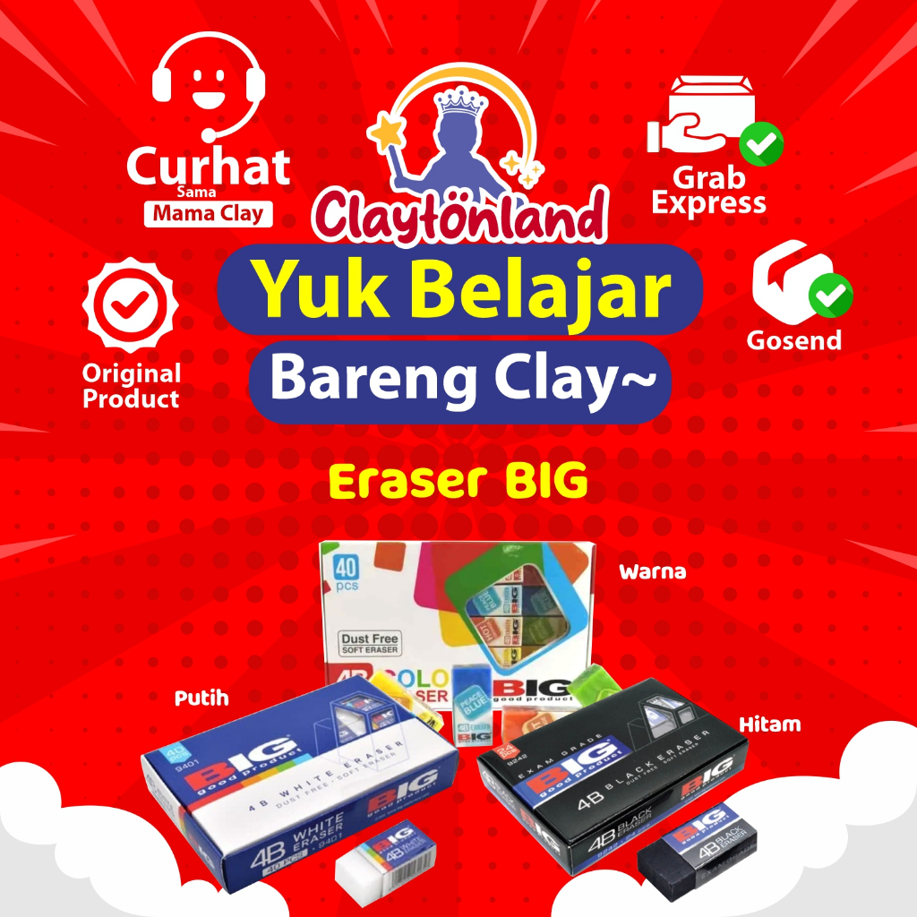 

Penghapus Eraser BIG Hitam Putih Warna / Eraser B-40 Ecer 1Pcs