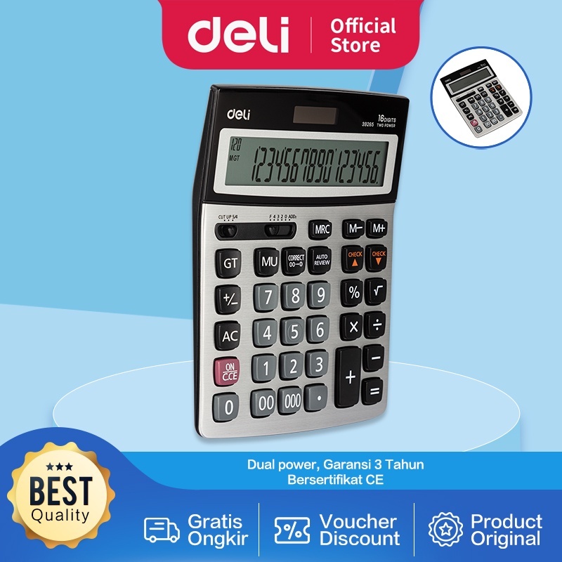 

Deli Kalkulator 120 Check 16 Digit Garansi 3 Tahun LCD besar dan kualitas tinggi E39265