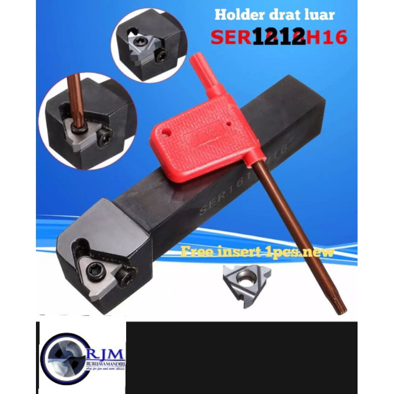 holder bubut drat luar 12mm SER1212K16 free insert carbide baru 1pcs