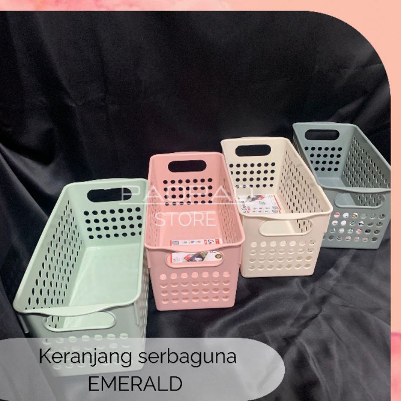PAO - EMERLAD -  Keranjang Anyam plastik Persegi Panjang Emerald 8460/ keranjang skincare /keranjang