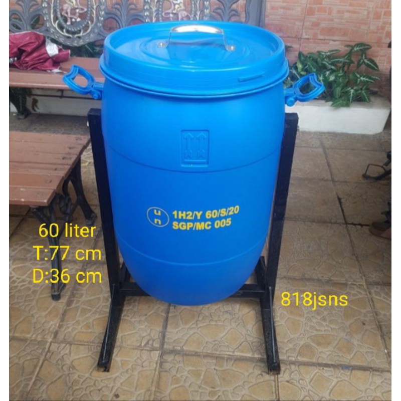 tong plastik 60 liter + tiang gantungan/tempat sampah drum plastik