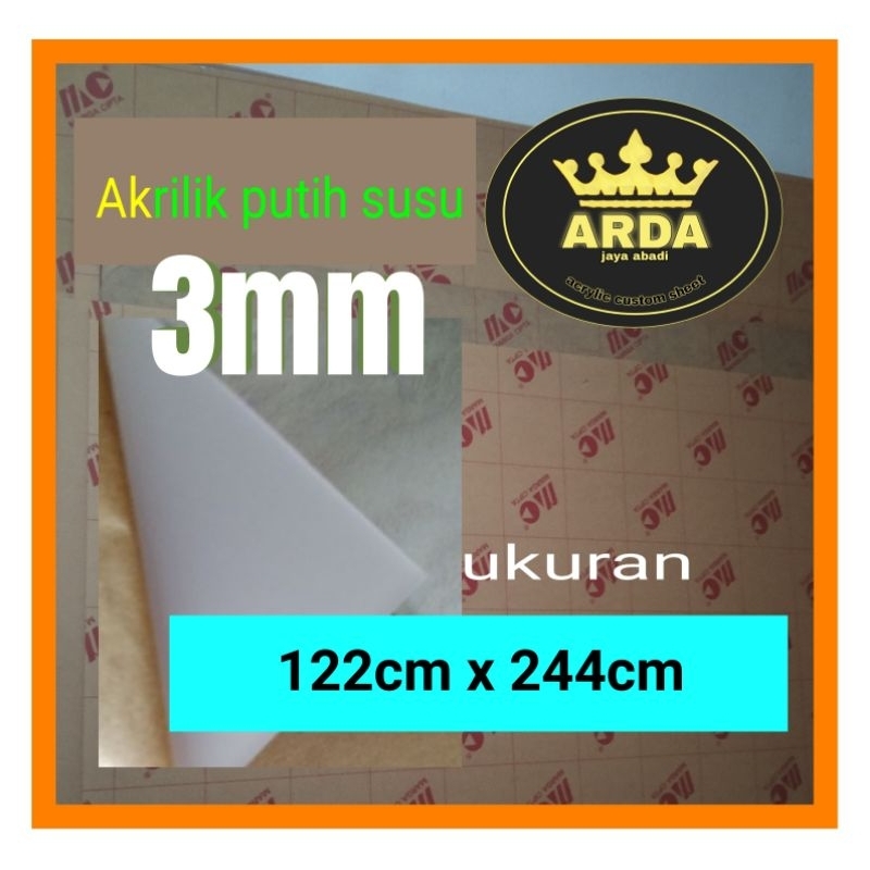 Akrilik 3mm putih susu 122 x 244 lembaran penuh