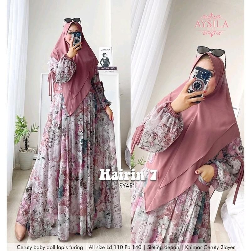 Hairin 7 Ld110&120 syar'i Baju gamis wanita muslim terbaru gamis set hijab gamis jumbo busui dress k