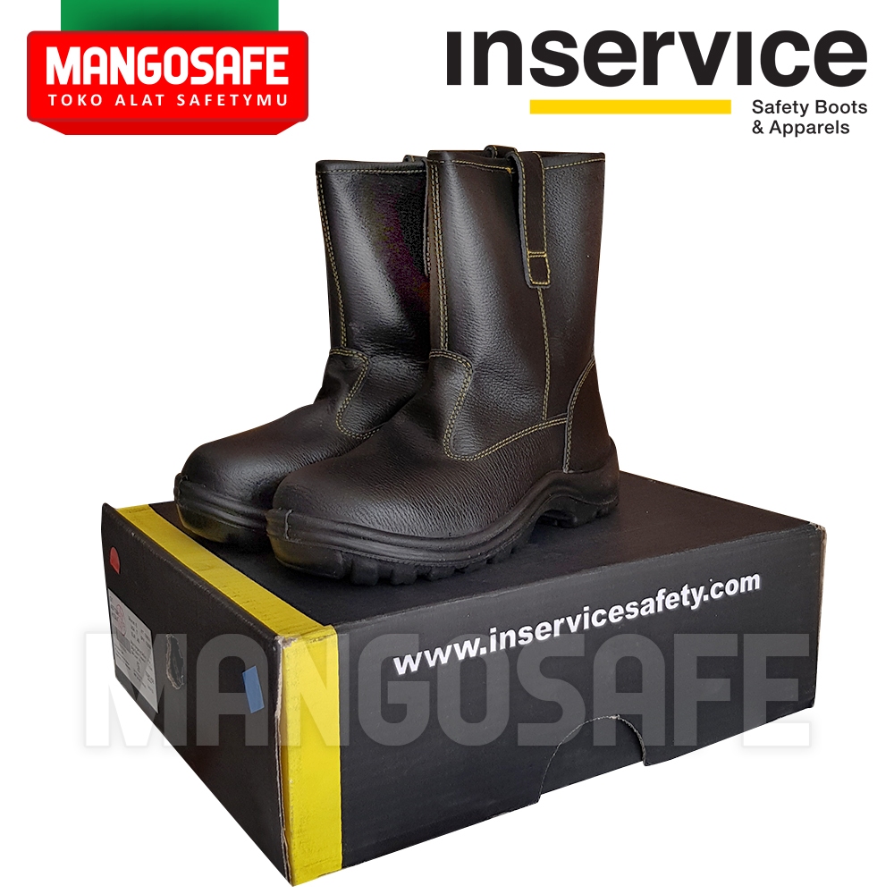 INSERVICE G1 Hitam Sepatu Boots Tinggi Proyek / Safety Shoes Slip on Kerja Pabrik Kebun Tambang Kons