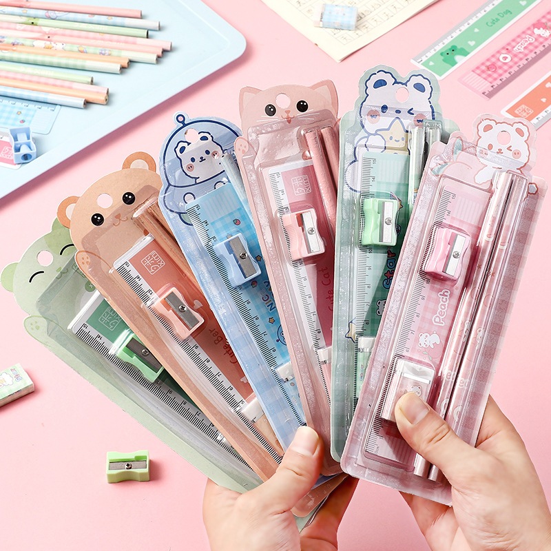 

1 SET 5PCS / ALAT TULIS PENSIL SET ANAK PENGHAPUS PENGGARIS RAUTAN LUCU / PAKET ALAT TULIS KARAKTER