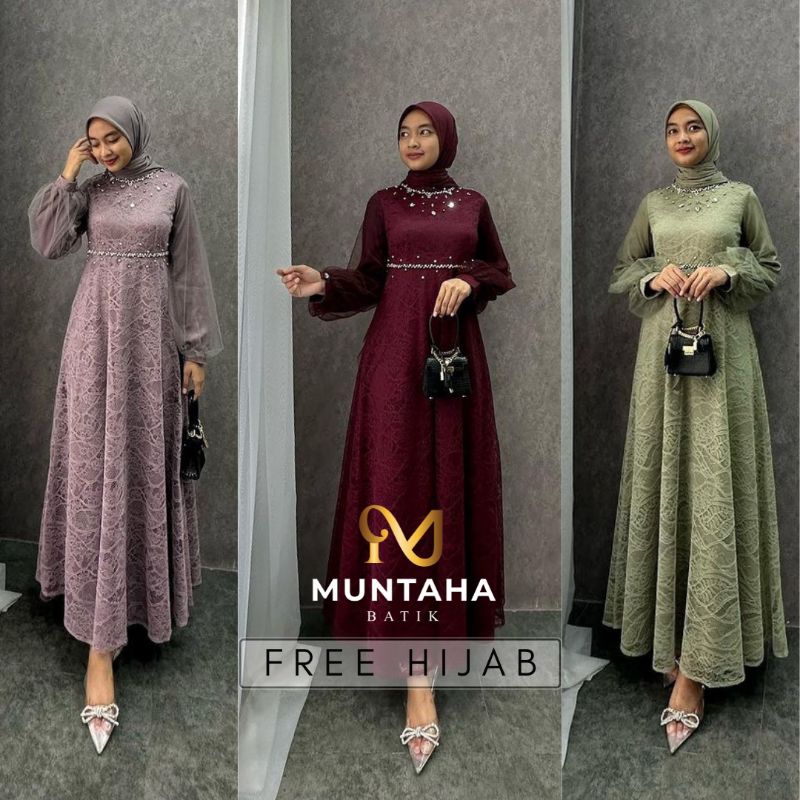 (ADA JUMBO) Nadine Dress gamis full brokat - baju lebaran gamis pesta