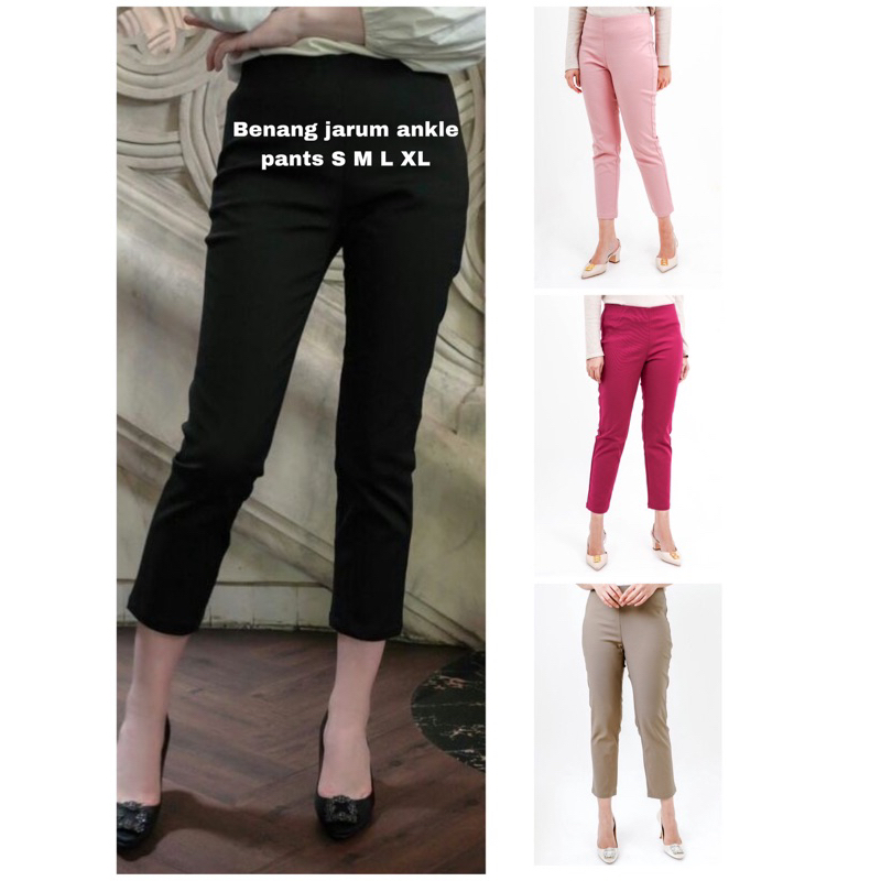 READY BISA INSTAN NEW Benang Jarum x Buttonscarves Basic Ankle Pants - Black Dark Blue Pink Khaki S 