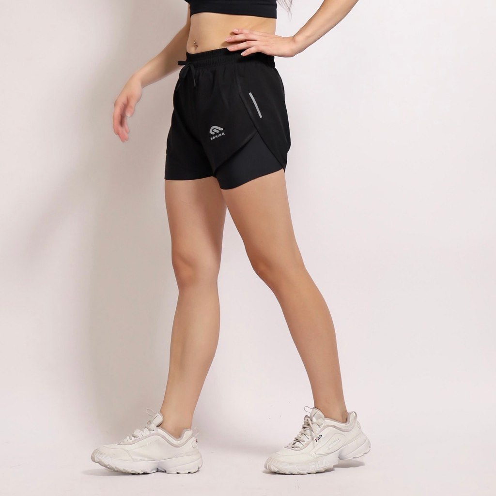 MANIAK Celana Pendek 2in1 Inner Olahraga Pria Wanita Unisex Bawahan Sport Running Lari Gym Bulutangkis Volly Jogging Sepeda (RUN 01)