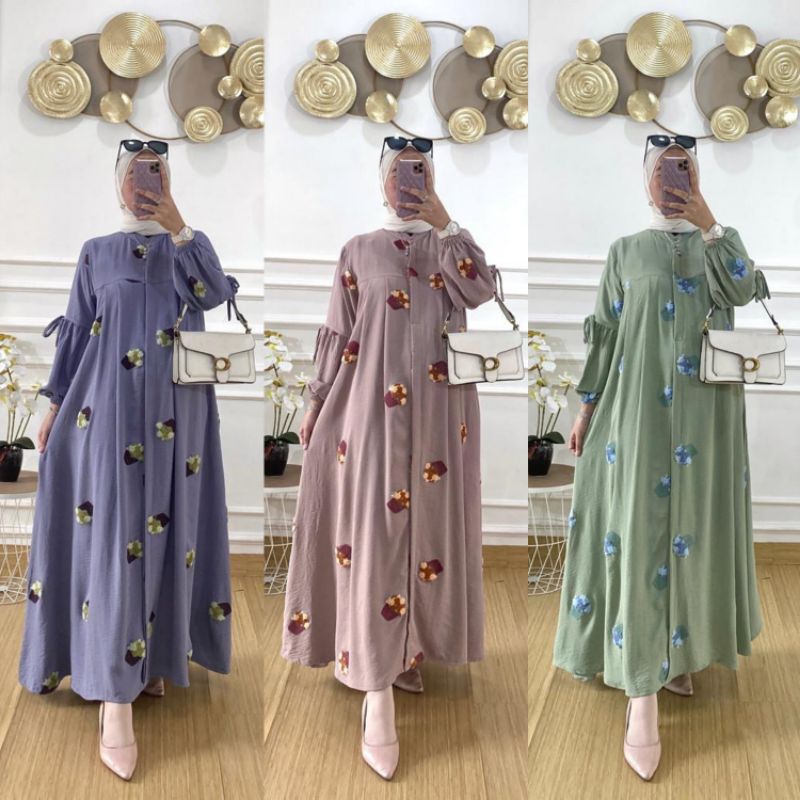 FAWZIYA DRESS // DRESS CRINCKLE EMBRODERY TERBARU