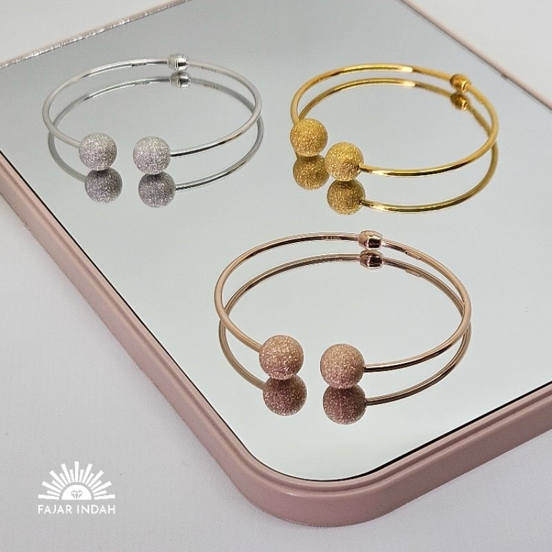 Gelang Bulat Bola-Bola Pasir Emas Putih, Kuning, dan Rose Gold 375 (8K)