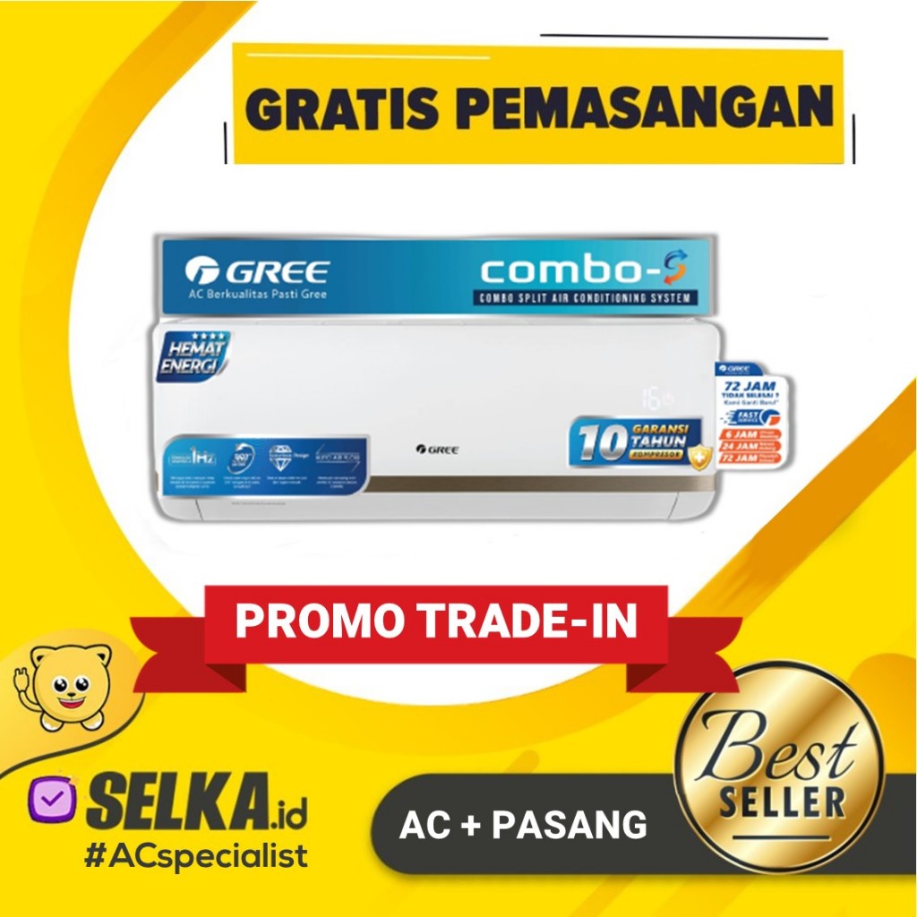 GREE GWC-0505CSS AC COMBO SPLIT + PASANG 2 KONEKSI INVERTER 1/2 PK + 1/2 PK