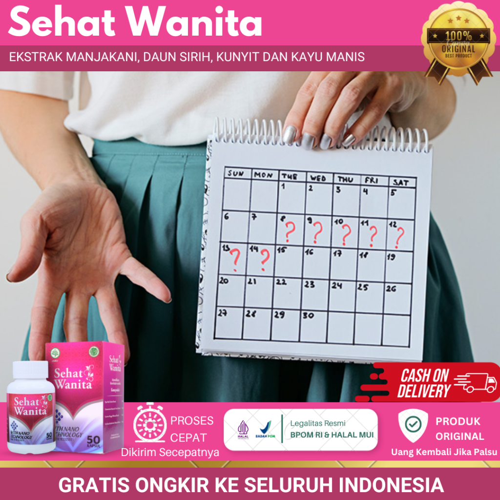 Sehat Wanita Kapsul - Obat Herbal Telat Datang Bulan, Telat Haid 2 Bulan, Menstruasi Tidak Lancar, H