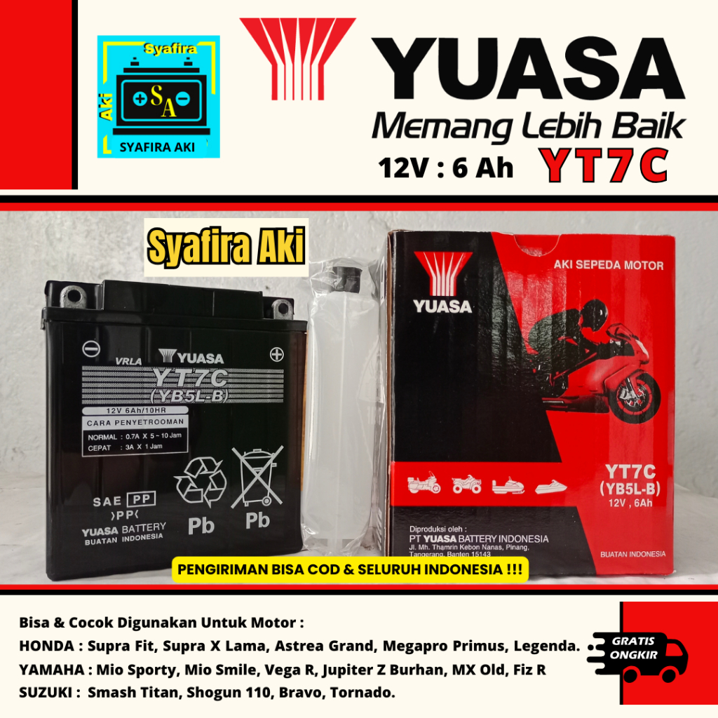 AKI MOTOR SUPRA FIT, FIT X, MEGAPRO PRIMUS, LEGENDA YT7C YUASA ORIGINAL MF