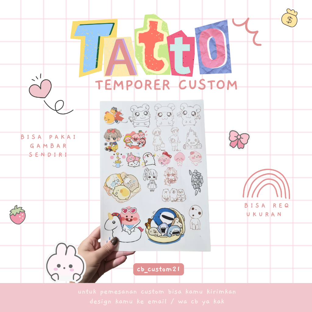 custom tattoo temporary / tattoo temporer / tattoo sementara / tattoo bisa hilang / tattoo mainan / 