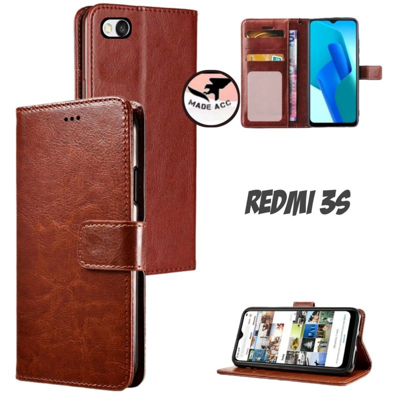 XIAOMI REDMI 3s Casing dompet flip cover leather case kulit premium