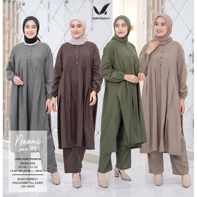 NAOMI LONGTUNIK ONESET POLO LINEN  SETELAN ONE SET WANITA MUSLIMAH TERMURAH BTCSOLO POLO LINEN PANJA