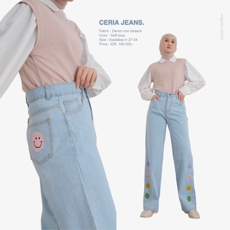 anjani.studios Ceria Painting Jeans | jeans lukis | baggy jeans | smile jeans