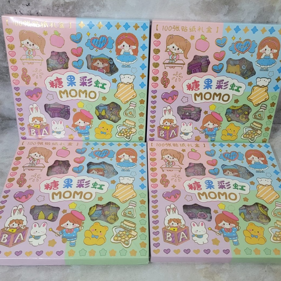 

Terlaku. Sticker MOMO Rainbow Mix Warna Original / Stiker MOMO Kartun Waterproof Original Isi 100pcs