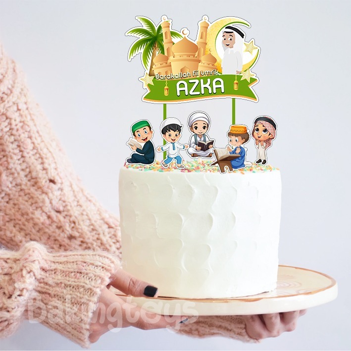 Cowok Anak Santri Islamic Boy Barrakallah Fii Umrik - Topper Cake Birthday / Hiasan Kue Ulang Tahun