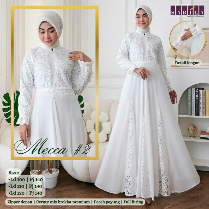mecca dress putih gamis muslimah white panjang jumbo broklat
