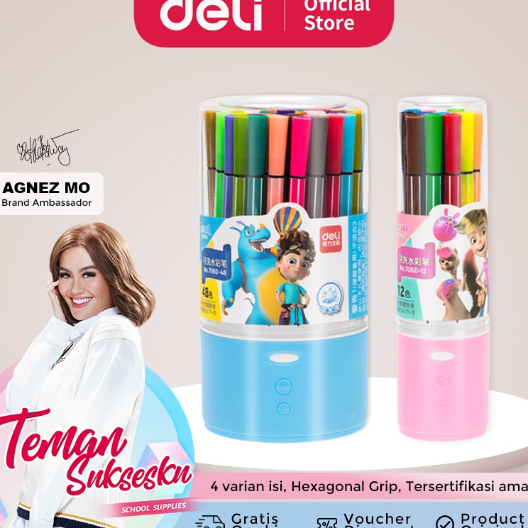 

➙➼✦❃ Deli Hexagonal Watercolor Marker Pen Spidol Warna 24/36/48 Warna 7060