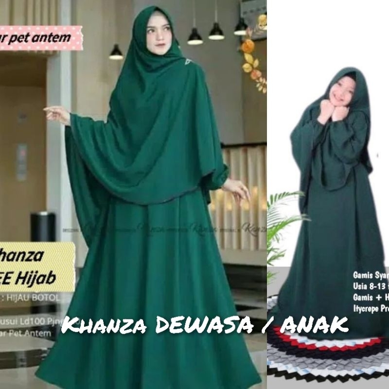 Baju Gamis Dress Pesta Kondangan Muslim Syari Busui Polos Anak Wanita Ukuran  L XL XXL JUMBO KHANZA 