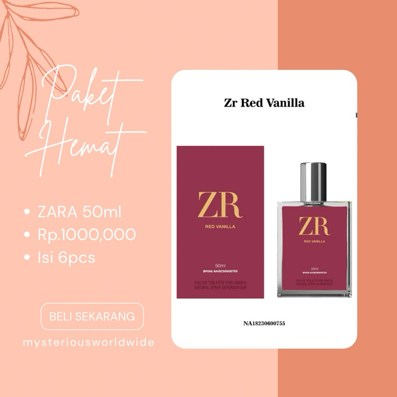 Paket Hemat ZARA Red Vanilla 100rb 6pcs Parfum 50ml.