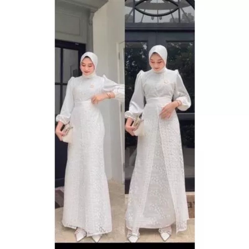 KALIA - BAJU DRESS GAMIS SATIN BROKAT BRUKAT WANITA MUSLIM UMROH PREMIUM UKURAN S M L XL XXL XXXL 3X