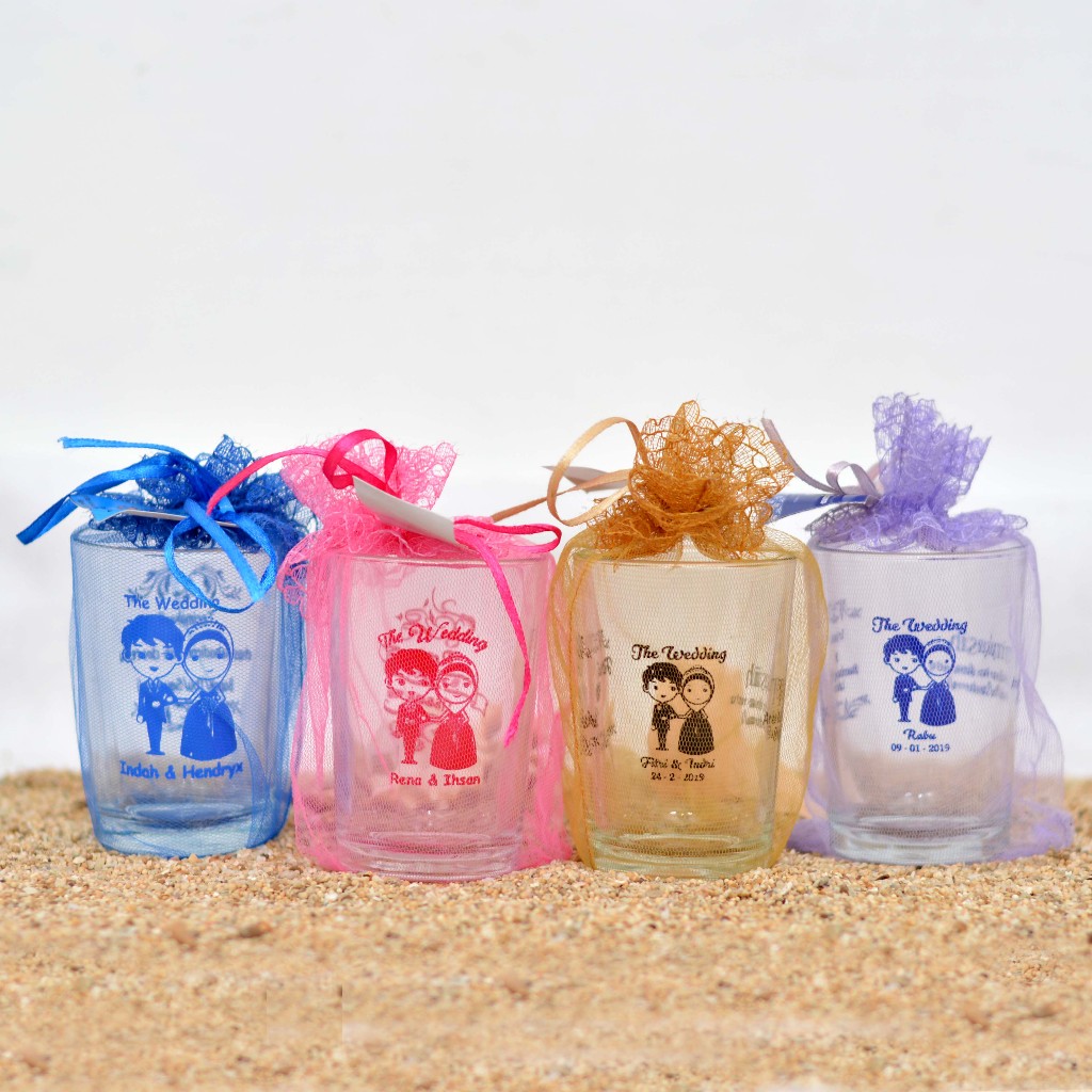 GELAS NON TANGKAI MINI CUSTOM SABLON NAMA FREE KEMAS TILE | SOUVENIR NIKAH GELAS KOPI | SOUVENIR GEL