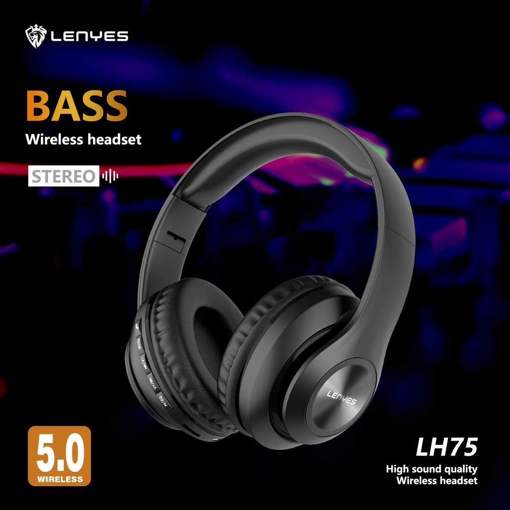 LENYES hifi stereo LH75 headphone heavy bass wireless Bluetooth 5.0 headset foldable design with Mic