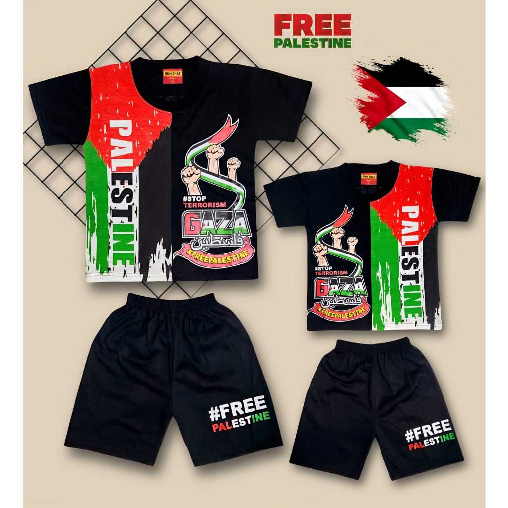 SETELAN KAOS SAVE PALESTINA ANAK / KAOS SAVE BELA PALESTINA GAZA / KAOS PALESTINA ANAK LAKI LAKI ORI