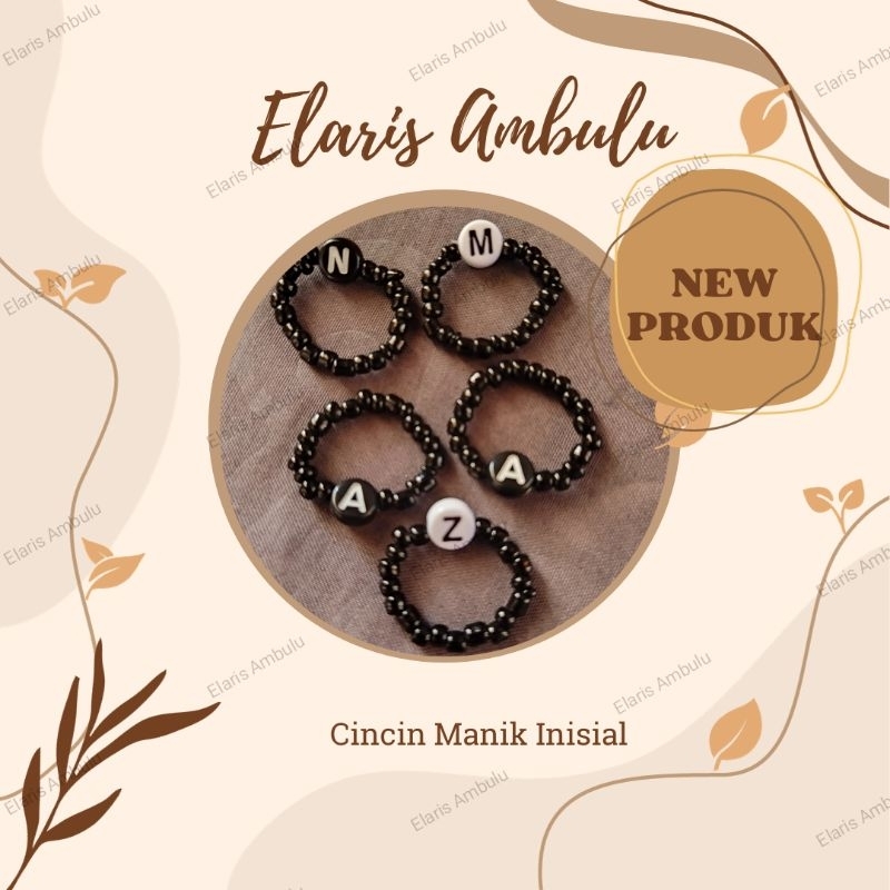 Cincin Manik Inisial Hitam/ Cincin Mutiara Inisial A-Z