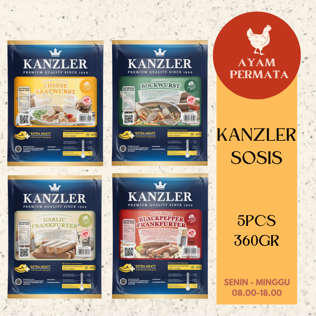 

Kanzler Sosis Beef Cheese Bratwurst Garlic Frankfurter Blackpepper Bockwurst - Ayam Permata