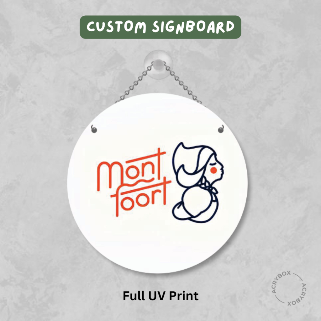 Logo Signage / Business Sign Custom Acrylic Full UV Print (Bentuk Bulat, Kotak, Custom Bentuk)