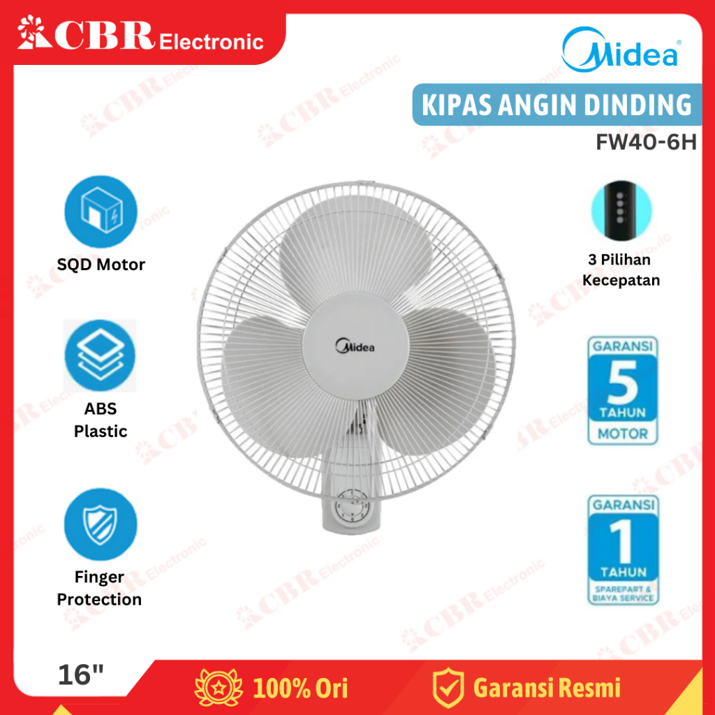 Midea FW40-6H Kipas Angin Dinding 16 Inci 3 Kecepatan Putih - Motor Kuningan