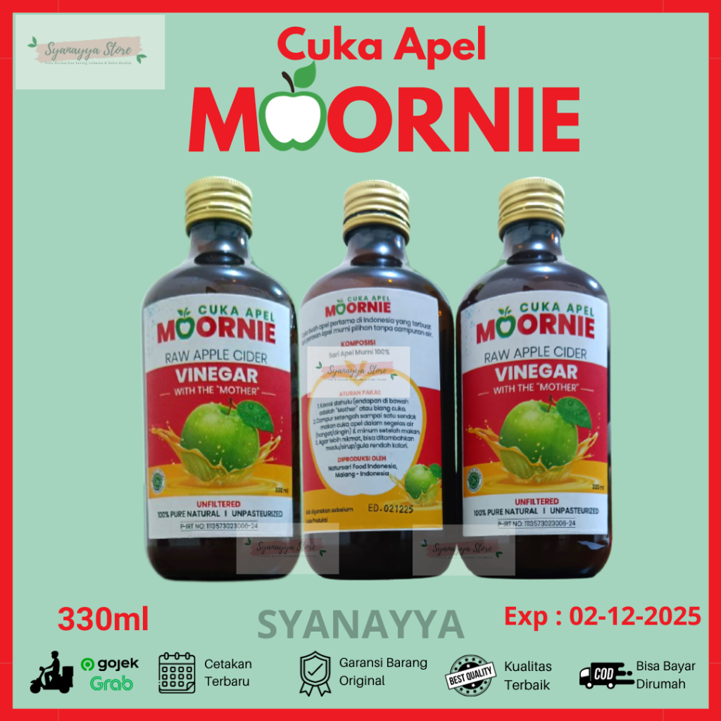 

PROMO Cuka Apel Moornie Apple Cider Vinegar/Cuka Apel Organik With The Mother - Apple 330ml