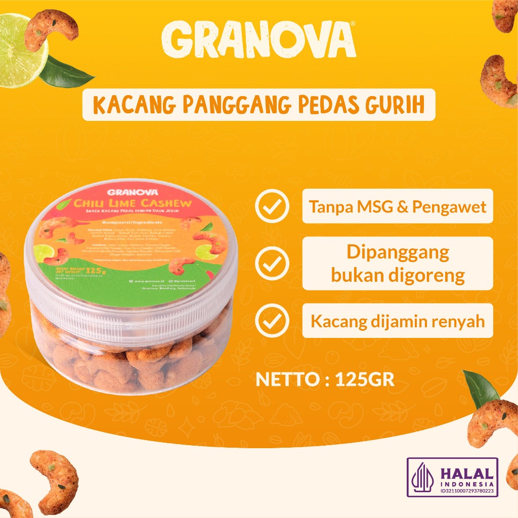 

Granova - Kacang Mede / Mete Panggang Premium Gurih Asam Pedas 125gr / Roasted Chili Lime Cashew (Tanpa MSG)