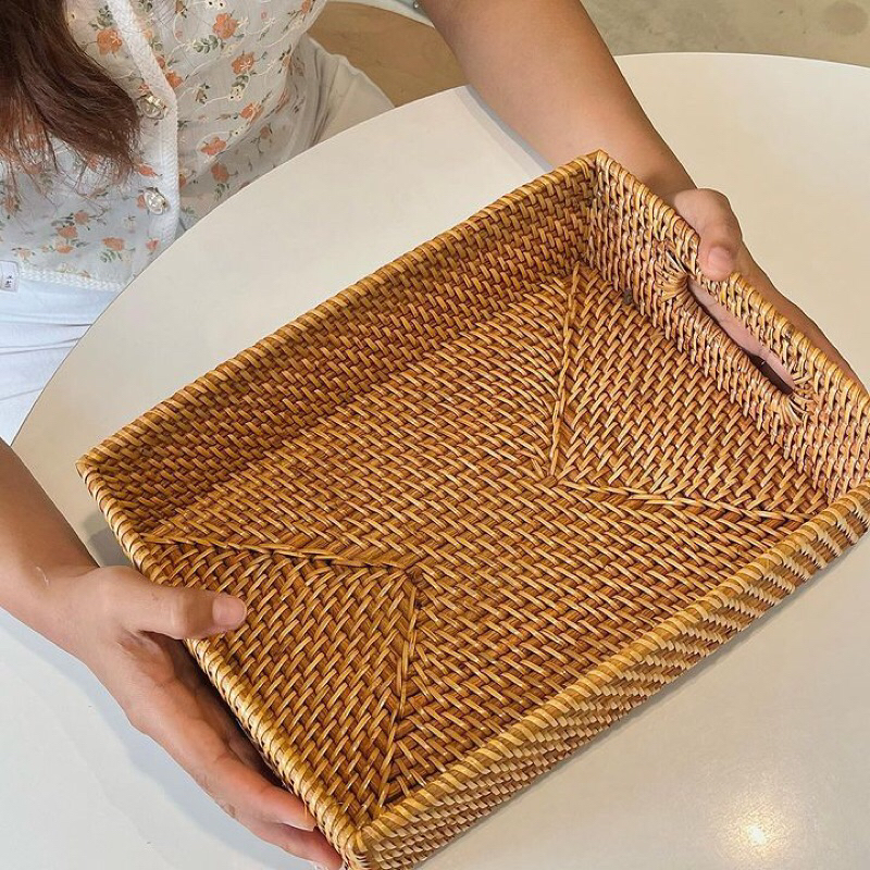 LOMBOK AUTHENTIC Hera Tray | Nampan Anyaman Rotan Lombok Persegi Panjang Kotak | Tempat Penyimpanan 