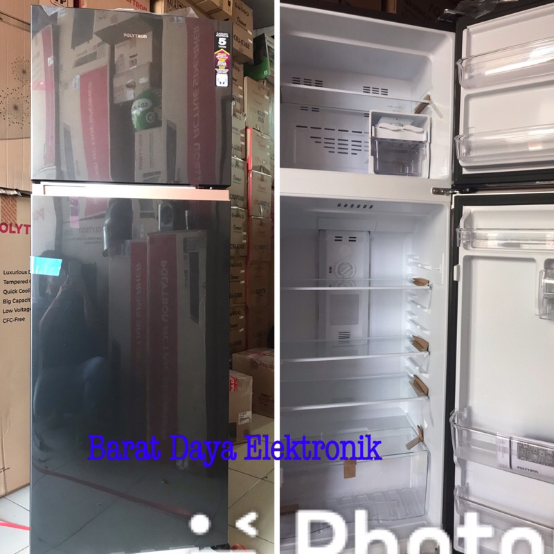 POLYTRON Kulkas 2 Pintu Metallic 260 liter PRW 292T Tanpa Bunga Es Low Watt