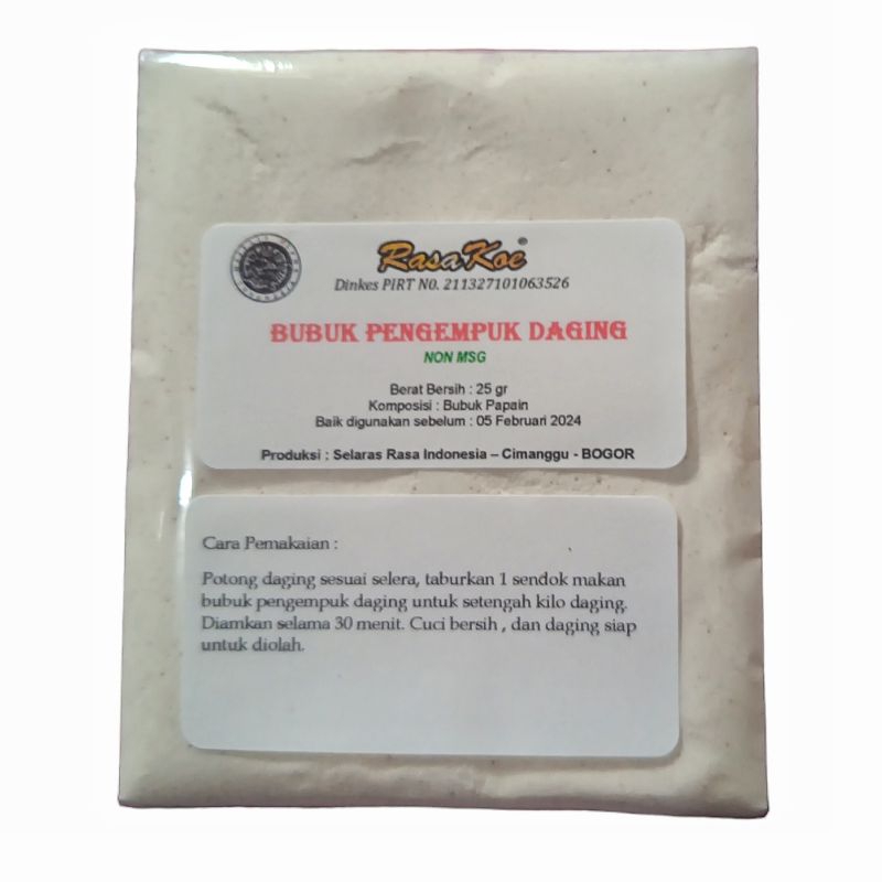 

Rasakoe Bubuk Pengempuk Daging 25 gram bubuk papain