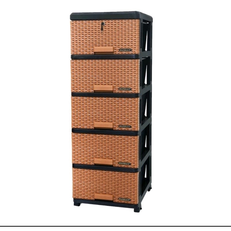 Laci Napolly 5 Susun Motif Rotan / Lemari Pakaian Plastik 5 Susun Napolly