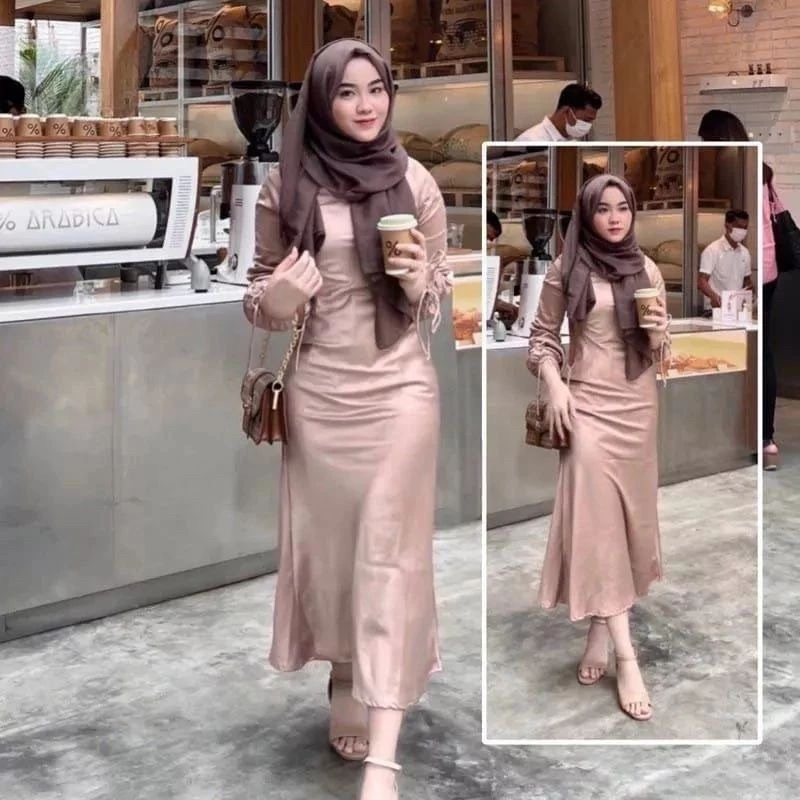 DRESS DARLA SILK SATIN KEKINIAN POLOS