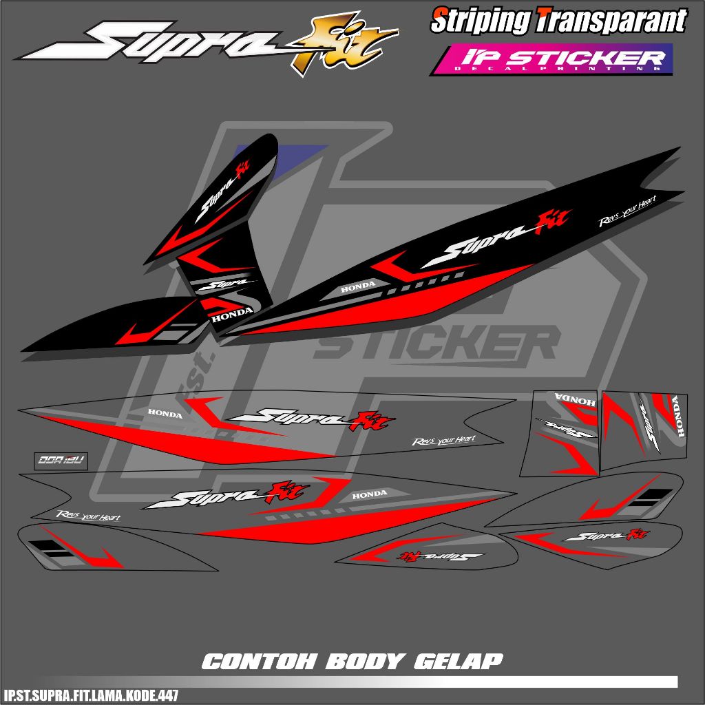 (COD)STRIPING MOTOR HONDA SUPRA FIT LAMA DESAIN RACING HOLOGRAM DAN TRANSPARAN KODE-447
