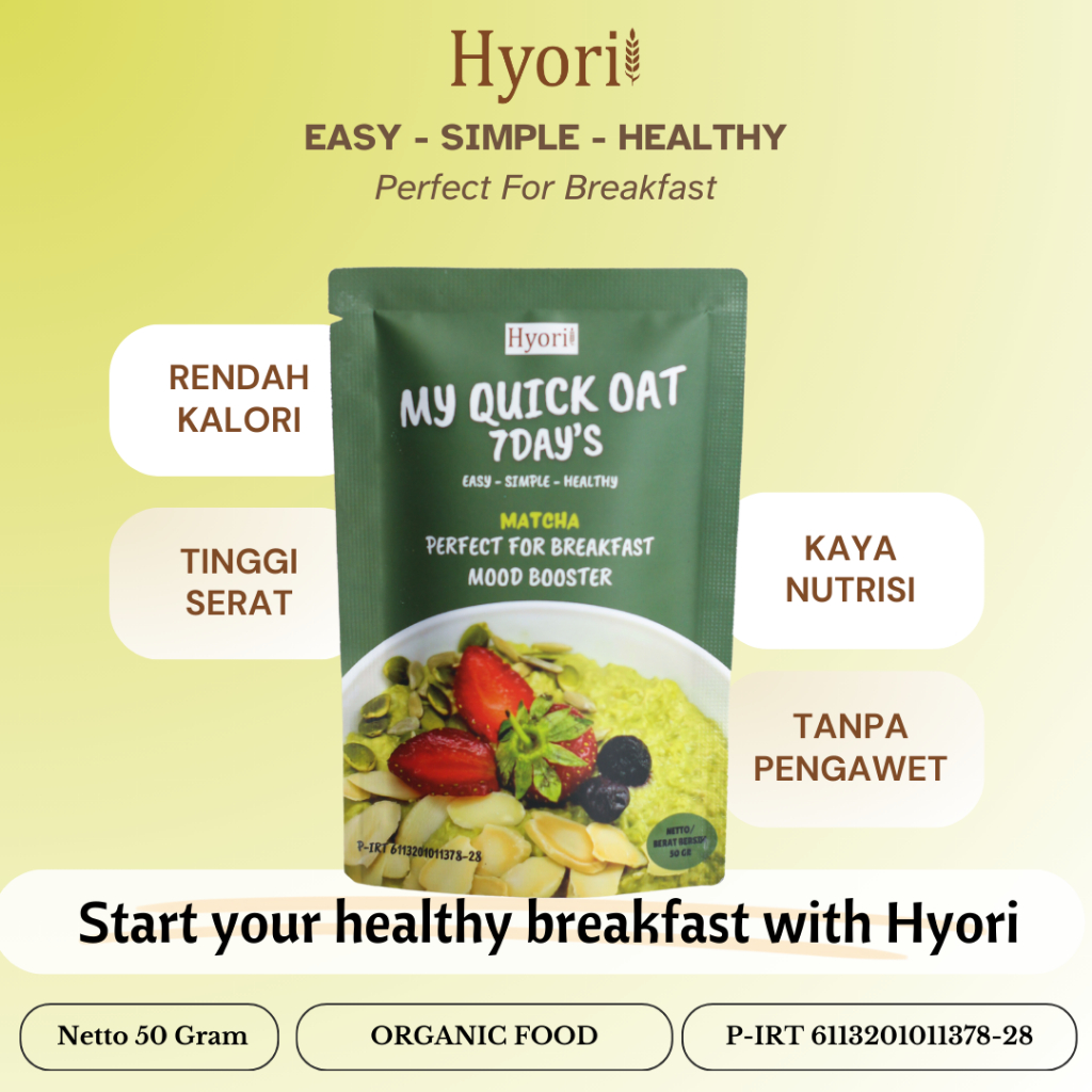 

Hyori Oatmeal Instant 50gr, rasa Matcha