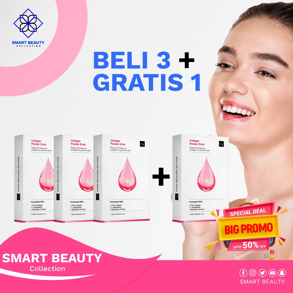 BEAUDELAB PROMO HEMAT BELI 3 GRATIS 1 COLLAGEN DRINK 250GR | Minuman Kolagen Pemutih Badan Cepat | P